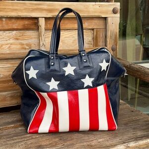 Vintage Americana Duffel Tote RED WHITE BLUE Bowling Bag
